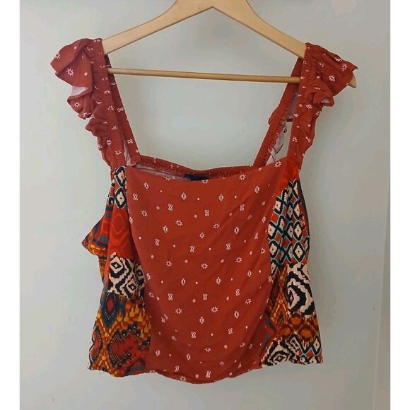 Torrid Challis Flutter Smocked Ruffle Trim Crop Top Plus Size 3 3X 22 24 Brown - Picture 1 of 9
